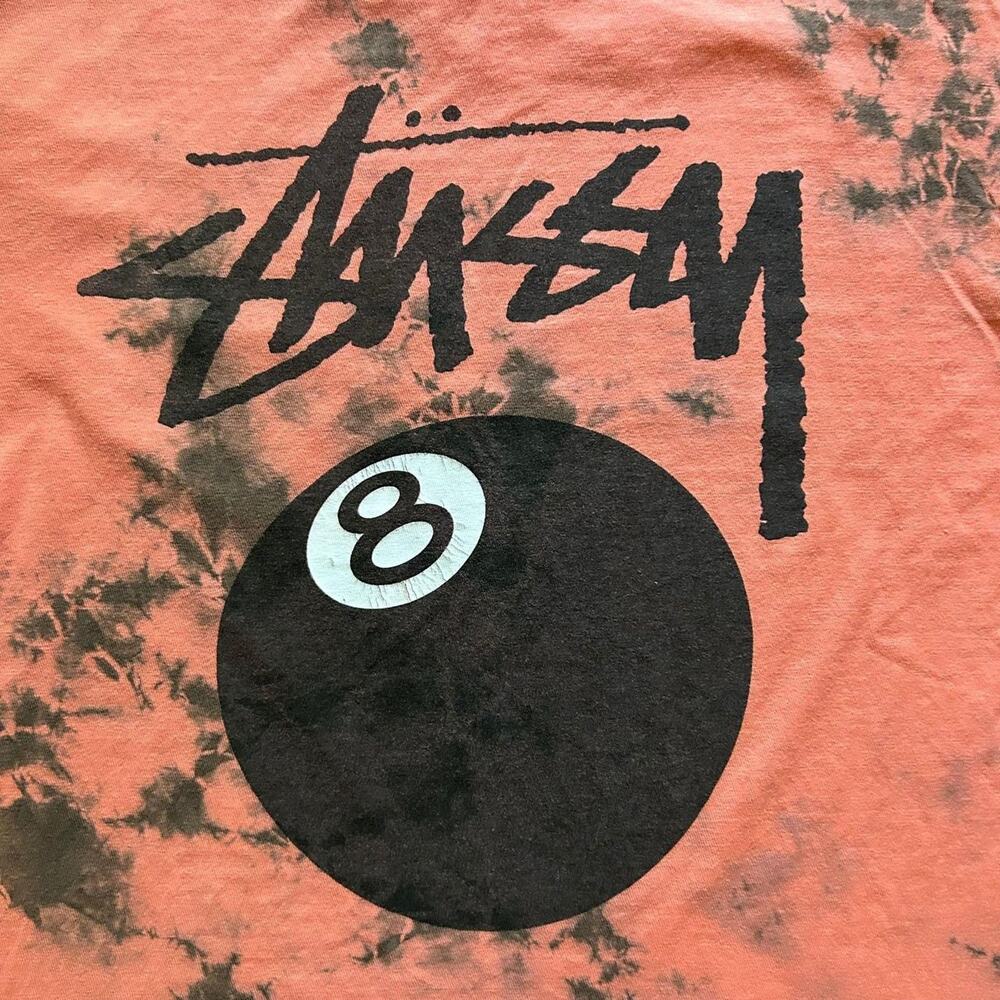 Vintagey2k Stussy 8 Ball Tie-Dye Acid Wash T-Shirt-Sz, L.